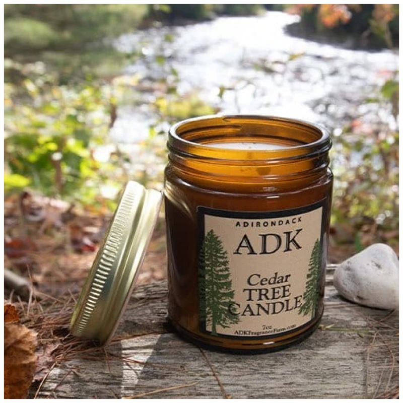 7 oz ADK cedar handpoured soy candle with hemp wick
