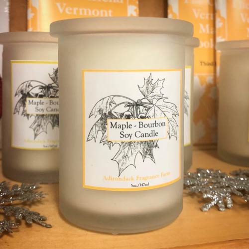 maple bourbon soy candle made in the Adirondacks