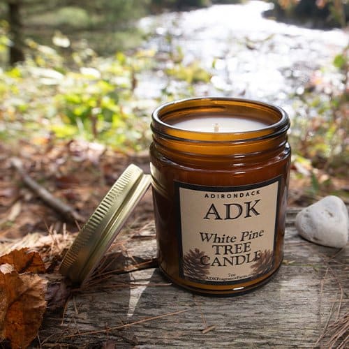hand-poured White Pine soy candle made in the Adirondacks