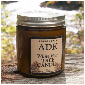 White Pine hand-poured soy candle with hemp wick made in the Adirondacks