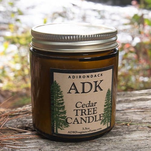 Cedar hand-poured soy candle with hemp wick made in the Adirondacks
