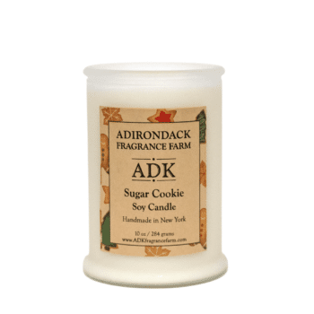 Frosted white glass Sugar cookie soy candle with sugar cookie label.